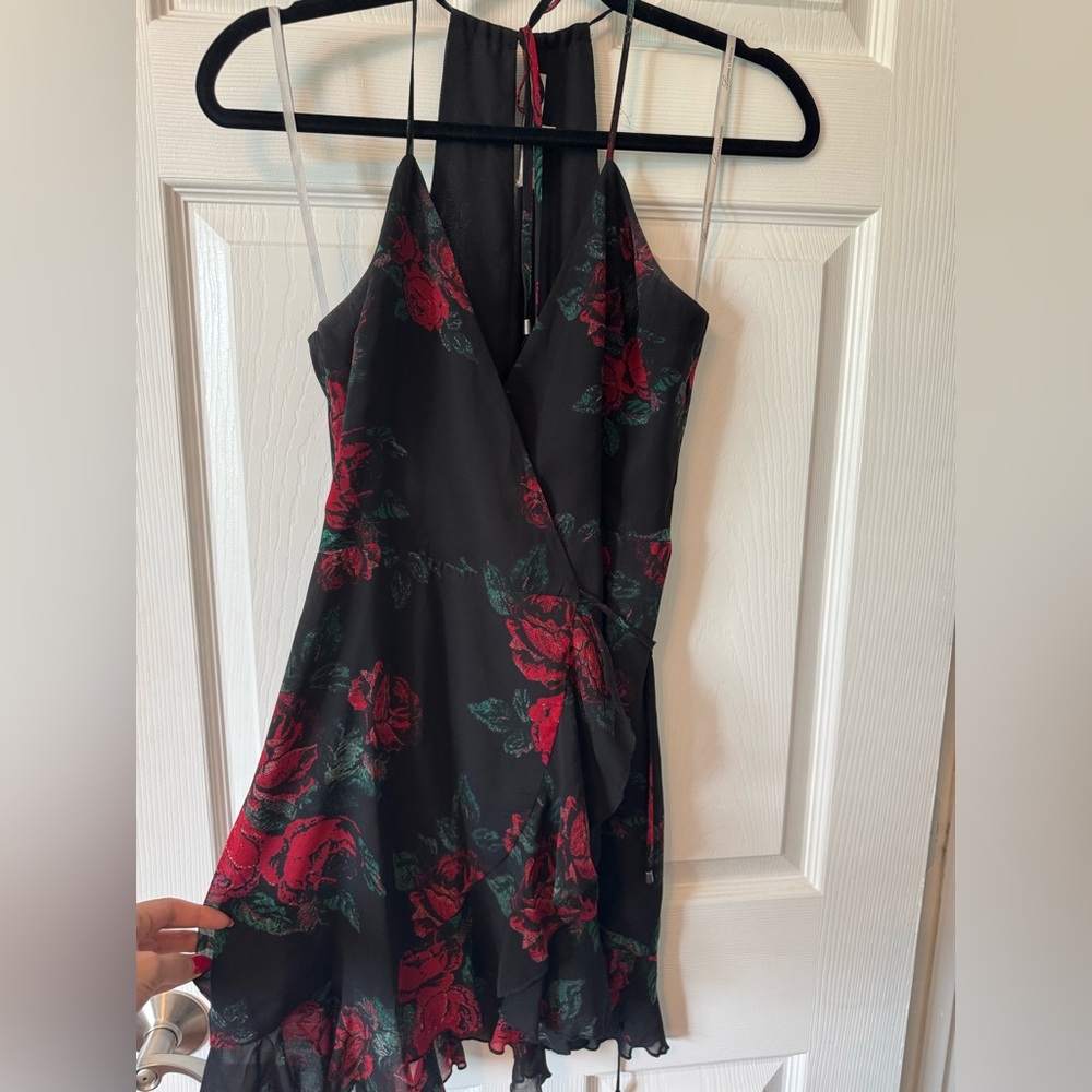 Lovers + Friends Revolve Black and Red Asymmetrical Halter Sundress